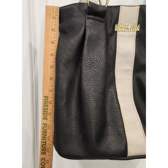Kenneth Cole Reaction Black & White Bucket Shoulder Bag Woven Handles Y2K - Picture 7 of 16